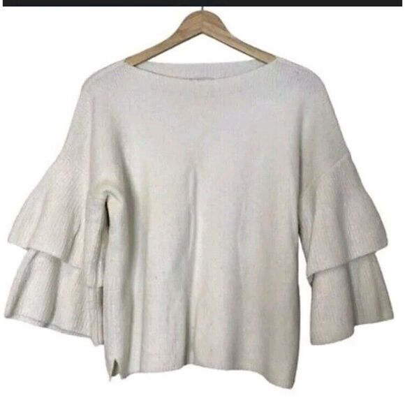 Madewell Tier-Sleeve Wool Pullover Sweater in Coziest Yarn Size M Ivory - Picture 1 of 9